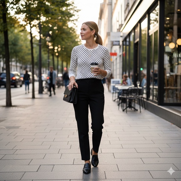 LOFT Sweaters - LOFT Black White Polka Dot Sweater Sz Small 100% Cotton Knit Classic Preppy Top